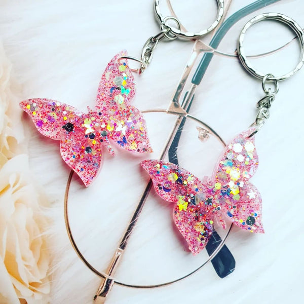 Butterfly Resin Keyring,Glitter Keychain,Resin