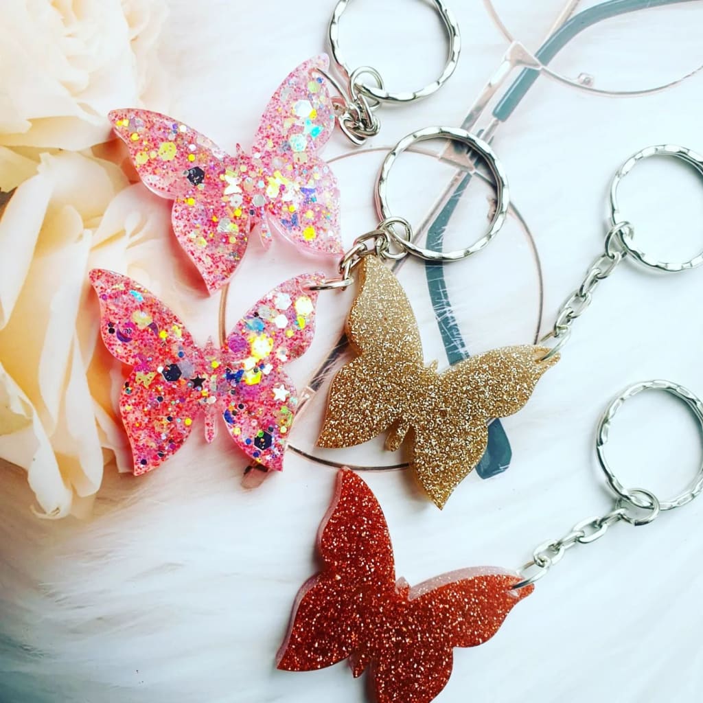 Butterfly Resin Keyring,Glitter Keychain,Resin