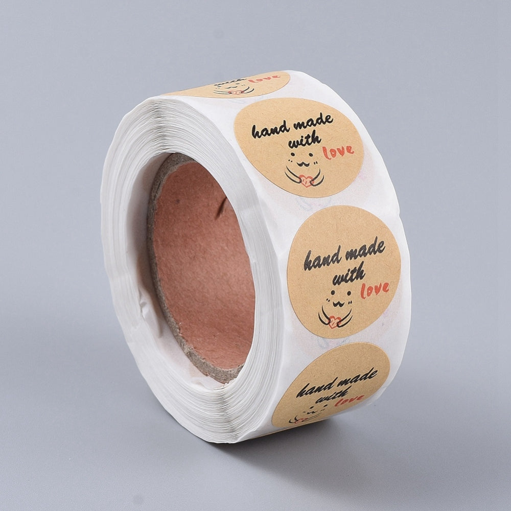 Handmade With Love Stickers Handmade Labels Brown Round Labels Craft 25mm - Davihappyshop